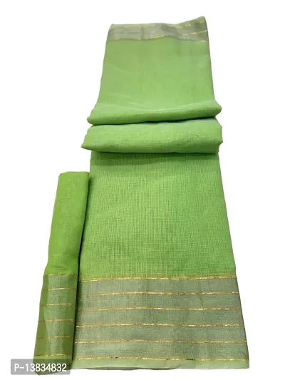 Trendy Linen Blend Green Saree With Blouse Piece For Women-thumb2