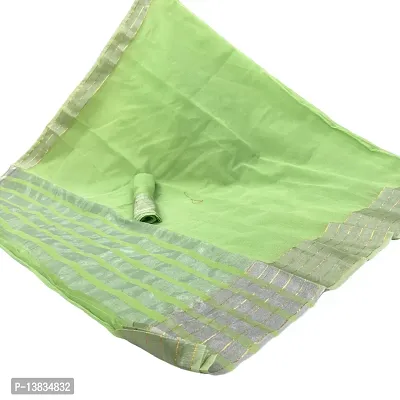 Trendy Linen Blend Green Saree With Blouse Piece For Women-thumb0