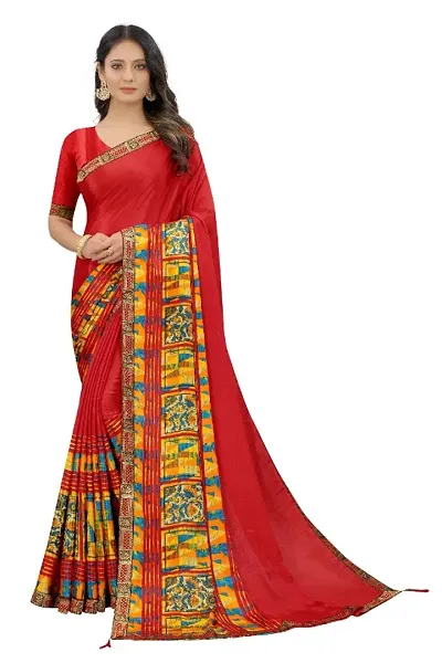 Crepe Silk Printed Lace Border Sarees with Blouse piece