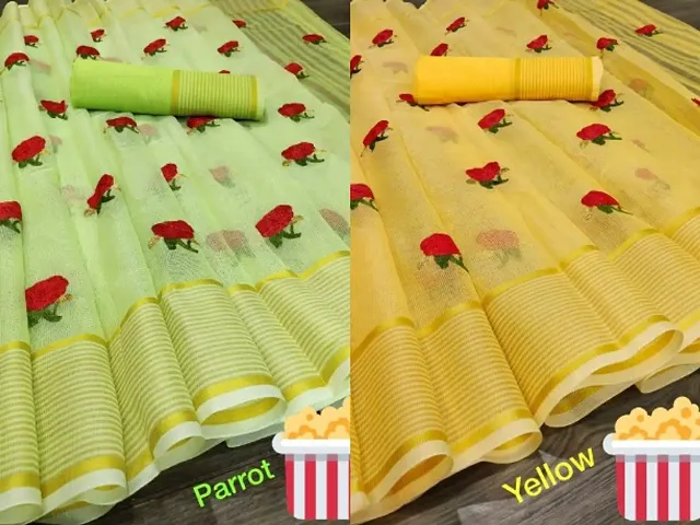 Combo of 2 Kota Doria Embroidered Sarees with Blouse Piece