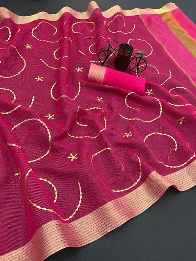 Kota Doriya Zari Embroidered Saree with Blouse Piece