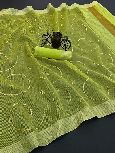 Kota Doriya Cotton Zari Embroidered Sarees with Blouse Piece