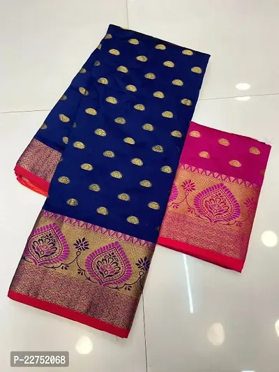 Soft Litchi Silk Jacquard Butta Weaving Sarees with Blouse Piece and Chit Pallu-thumb0