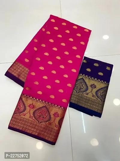 Soft Litchi Silk Jacquard Butta Weaving Sarees with Blouse Piece and Chit Pallu