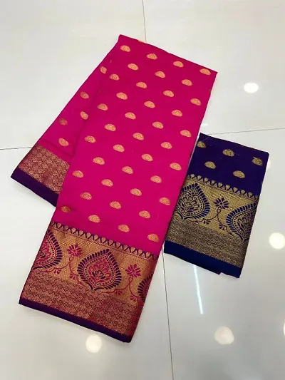 Soft Litchi Silk Jacquard Butta Weaving Sarees with Blouse Piece and Chit Pallu