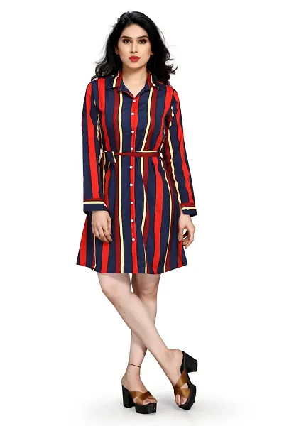 Fabulous Crepe Striped Knee Length Dress For Women