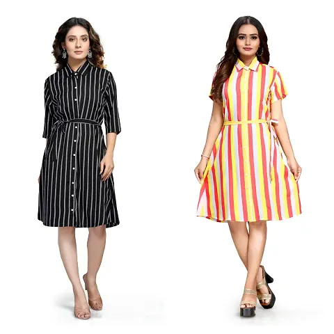 Striped Casual wear Crepe Dress Combo of 2