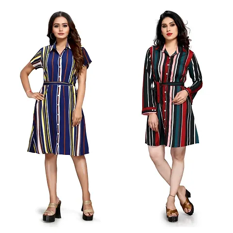 Striped Crepe Casual wear Dress Combo of 2