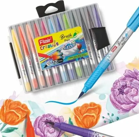 Flair Creative Brush Pen Flexible Tip Watecolour Effect Fine Nib Sketch Pens  (Set of 12, Multicolor)