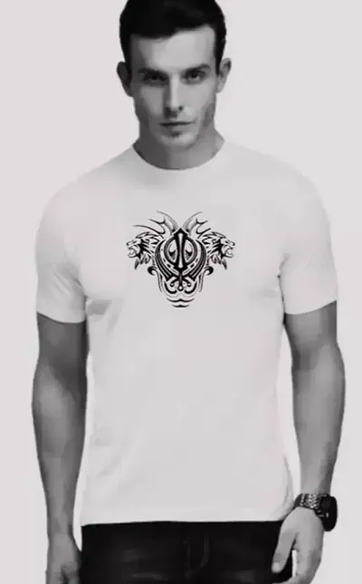 Fancy White Polyester Printed Round Neck Men T-Shirt