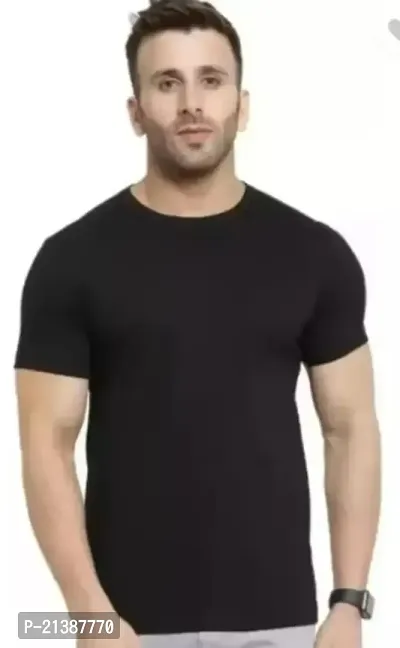 Stylish Black Polyester Round Neck Tees For Men-thumb0