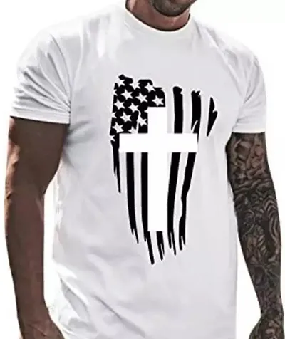 Stylish Printed Round Neck White T-Shirt For Men