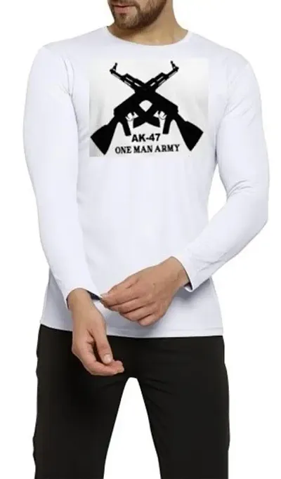 Trendy White Polyester Full Sleeves T-Shirt For Men