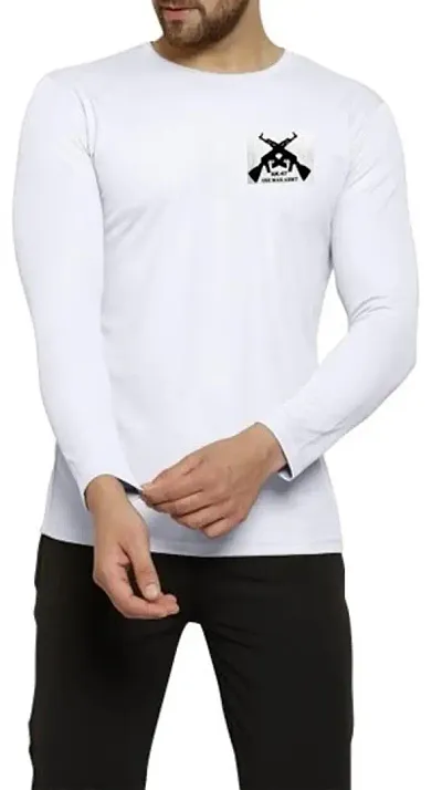 Trendy White Polyester Full Sleeves T-Shirt For Men