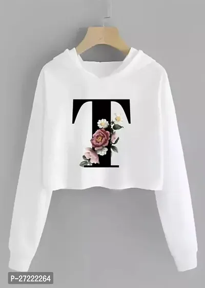 Stylish Crop Length Hood neck Full Sleeve Women printed t-shirt