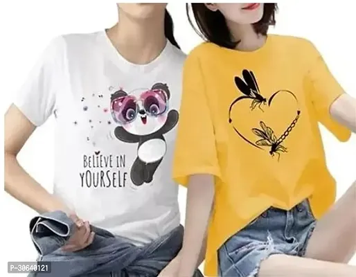 Women Printed Round Neck Half Sleeve T-Shirt Pack of -2