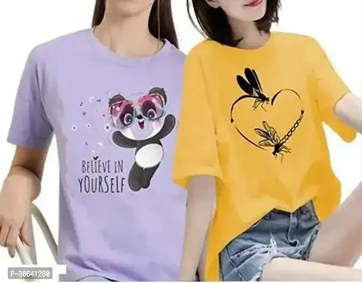 Women Printed Round Neck Half Sleeve T-Shirt Pack of -2