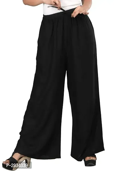 Black Solid Rayon Palazzo For Women's-thumb3