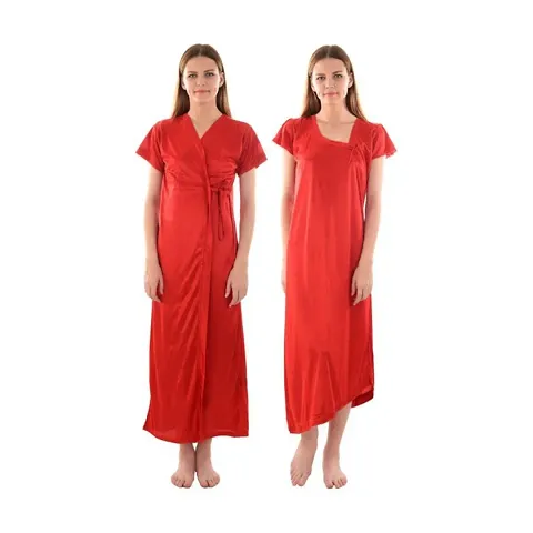 Satin Nightwear 2 Pc Set of Nighty & Wrap Gowns