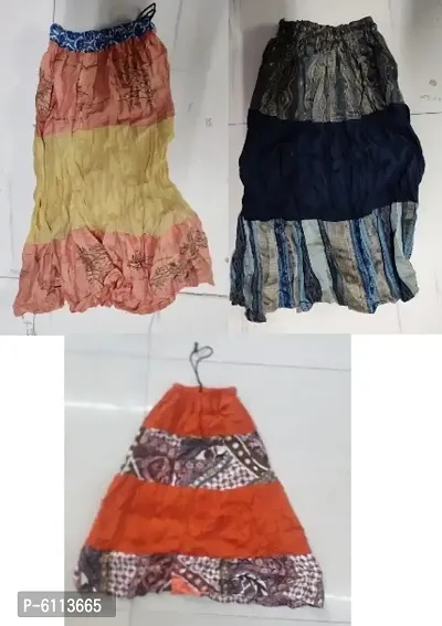 Womens Assorted Ethnic Cotton Skirt 24 Inch- set of 3 Skirts-thumb0