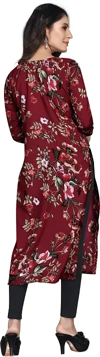 TRAMBAKUNDI Womens Printed Crepe 3/4 Sleeve Calf Length Lightweight and Comfortable Kurta (K117_Maroon -Small)-thumb4