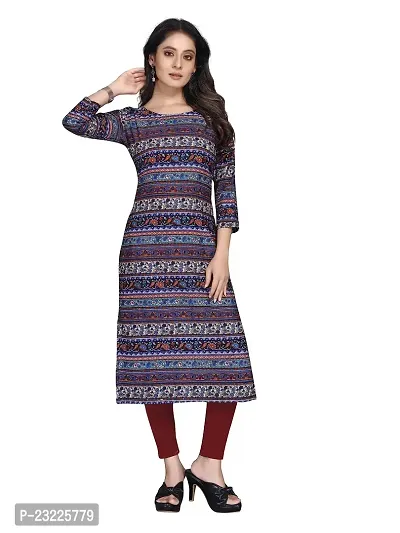 TRAMBAKUNDI Womens Printed Crepe 3/4 Sleeve Calf Length Lightweight and Comfortable Kurta (K117)-thumb0