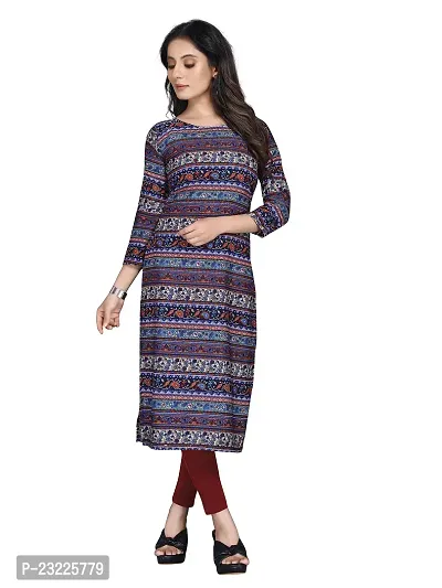 TRAMBAKUNDI Womens Printed Crepe 3/4 Sleeve Calf Length Lightweight and Comfortable Kurta (K117)-thumb4