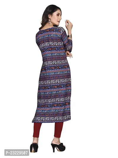 TRAMBAKUNDI Womens Printed Crepe 3/4 Sleeve Calf Length Lightweight and Comfortable Kurta (K117-Blue -Small)-thumb2