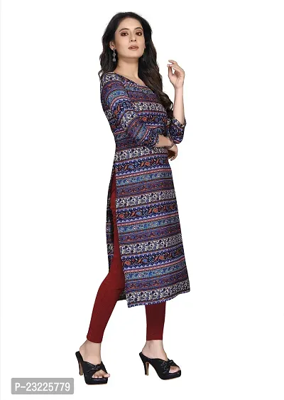 TRAMBAKUNDI Womens Printed Crepe 3/4 Sleeve Calf Length Lightweight and Comfortable Kurta (K117)-thumb3