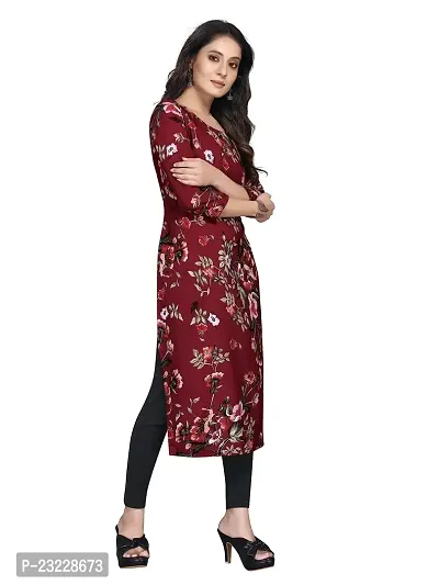 TRAMBAKUNDI Womens Printed Crepe 3/4 Sleeve Calf Length Lightweight and Comfortable Kurta (K117_Maroon -Small)-thumb4