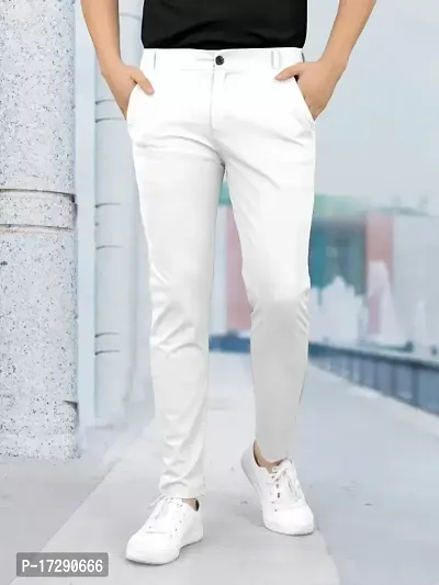 Stylish White Cotton Blend Chinos  For Men