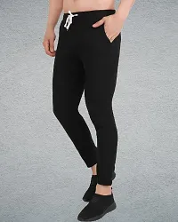 Stylish Black Cotton Blend Solid Regular Track Pants For Men-thumb3