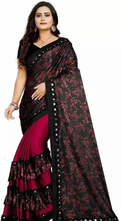 Floral Print Bollywood Lycra Blend Saree (Maroon)