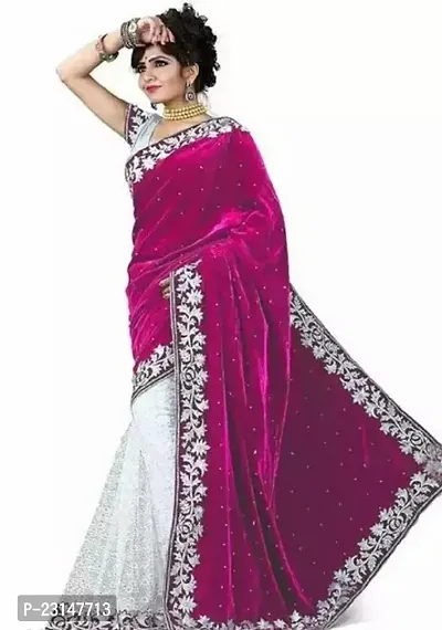 Stylish Velvet Saree with Blouse Piece For Women-thumb0