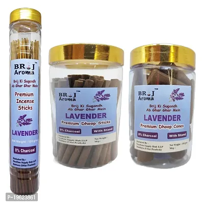 Brij Aroma Lavender Fragrance Combo of Incense Sticks, Dhoop Sticks  Cones with Stand-thumb0