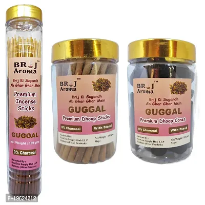 Brij Aroma Guggal Fragrance Combo of Incense Sticks, Dhoop Sticks  Cones with Stand