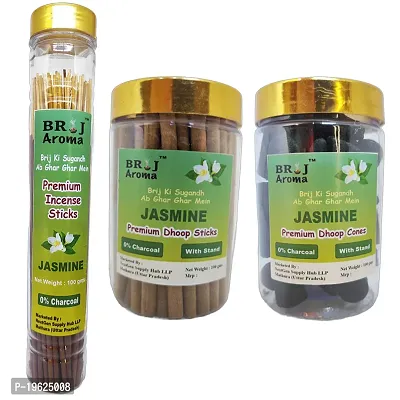 Brij Aroma Jasmine Fragrance Combo of Incense Sticks, Dhoop Sticks,  Cones with Stand