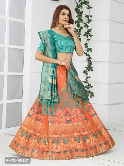 Stylish Orange Art Silk Zari Lehenga Choli Set For Women-thumb0