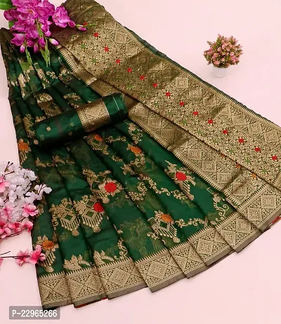 Reliable Dark Green Kanjeevaram Silk Saree with Blouse Piece For Women