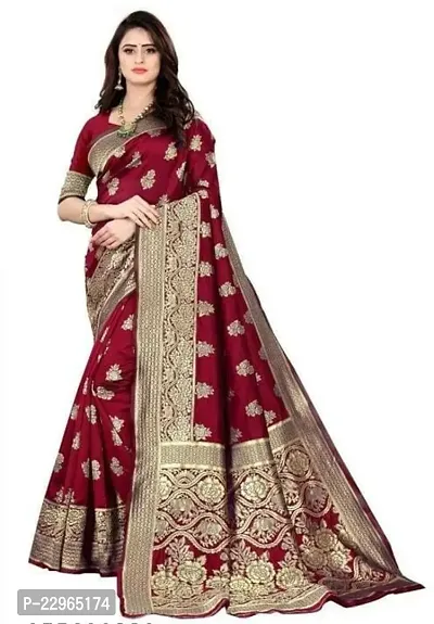 Reliable Maroon Kanjeevaram Silk Saree with Blouse Piece For Women-thumb0