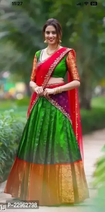 Stylish Green Art Silk Zari Lehenga Choli Set For Women-thumb0