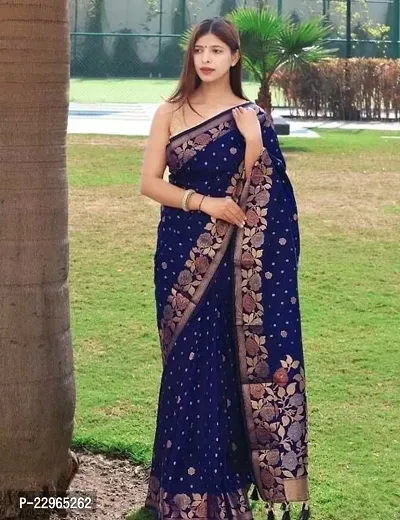 Reliable Blue Kanjeevaram Silk Saree with Blouse Piece For Women