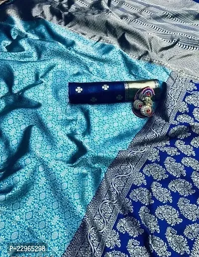 Reliable Turquoise Kanjeevaram Silk Saree with Blouse Piece For Women