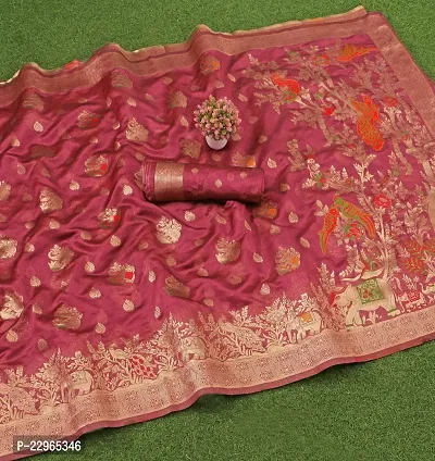 Reliable Pink Kanjeevaram Silk Saree with Blouse Piece For Women-thumb0