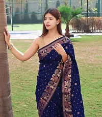 Reliable Blue Kanjeevaram Silk Saree with Blouse Piece For Women-thumb2