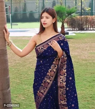 Reliable Blue Kanjeevaram Silk Saree with Blouse Piece For Women-thumb3