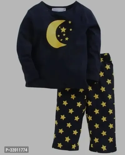 Fabulous Navy Blue Cotton Printed T-Shirts with Trousers For Boys-thumb2