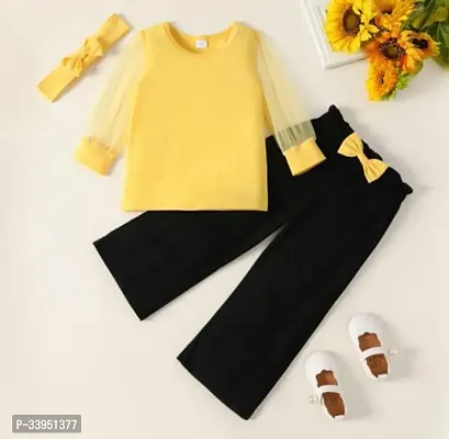 Stylish Yellow Crepe Solid Two Piece Dress For Girl-thumb0