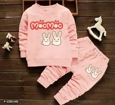 Trendy Pink Cotton Printed T-Shirts With Trousers For Kids-thumb2