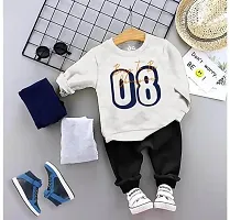 Fabulous White Cotton Printed T-Shirts with Trousers For Boys-thumb1